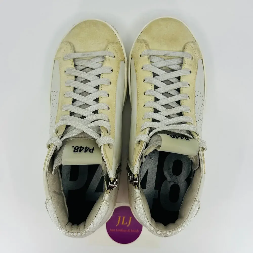 P448 Women's John White Leather Skate Mid Top Sneakers Size 36 EU/ 6 US